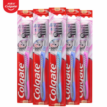 高露洁（Colgate）超洁纤柔备长炭软毛成人牙刷 5支装