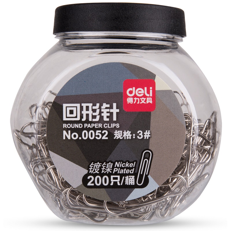 得力(deli) 回形针大号3号29mm曲别针收纳盒财务办公用品 200只/桶 0052