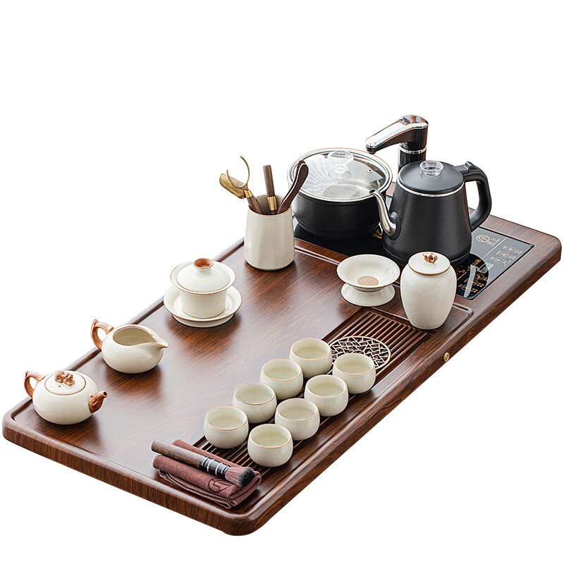 唐丰汝窑功夫茶具全自动上水一体茶盘大套装家用轻奢高档喝茶装备 天月茶盘+底部上水+汝窑貔貅14头